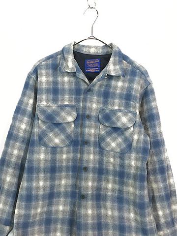 古着 00s Pendleton ブルー オンブレ シャドー チェック 開襟 ボックス ウール シャツ M 古着  ヴィンテージ 古着屋  Dracaena ドラセナ