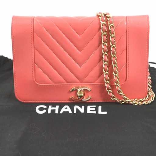 CHANEL シャネル Vステッチ ウォレットチェーン ピンク/ゴールド 14061 レディース【中古】 e57020fのはau PAY  マーケット ブランドバリュー  au PAY マーケット－サイト