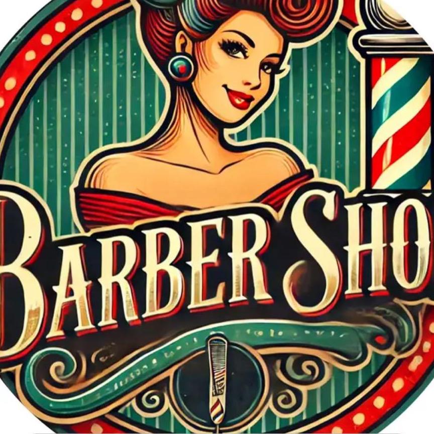 新作★理容・barber 丸型　ブリキ看板